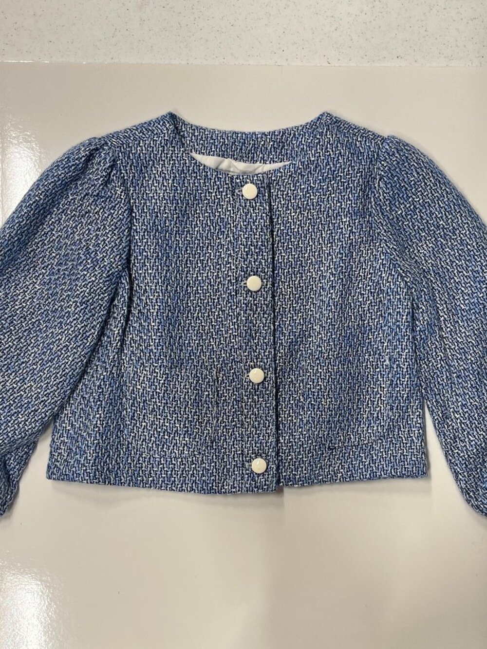 Janie and Jack Blue and White Cropped Tweed Jacket
